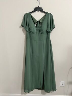 Azazie Olive Green Flutter Sleeve Maxi Dress